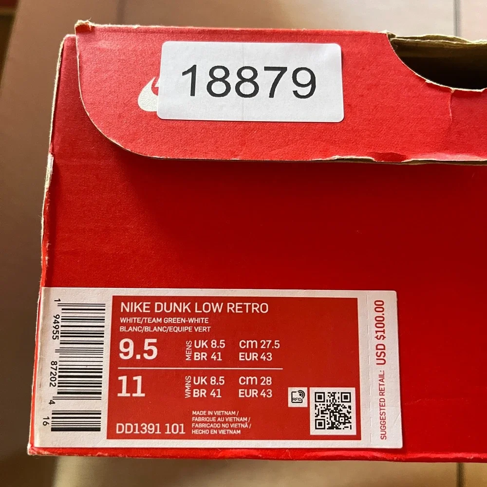 Nike Dunk Low Retro Michigan State Sneakers Mens US 9.5 Green White DD1391-101